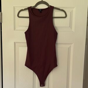 Express Body Contour Maroon Ribbed Bodysuit